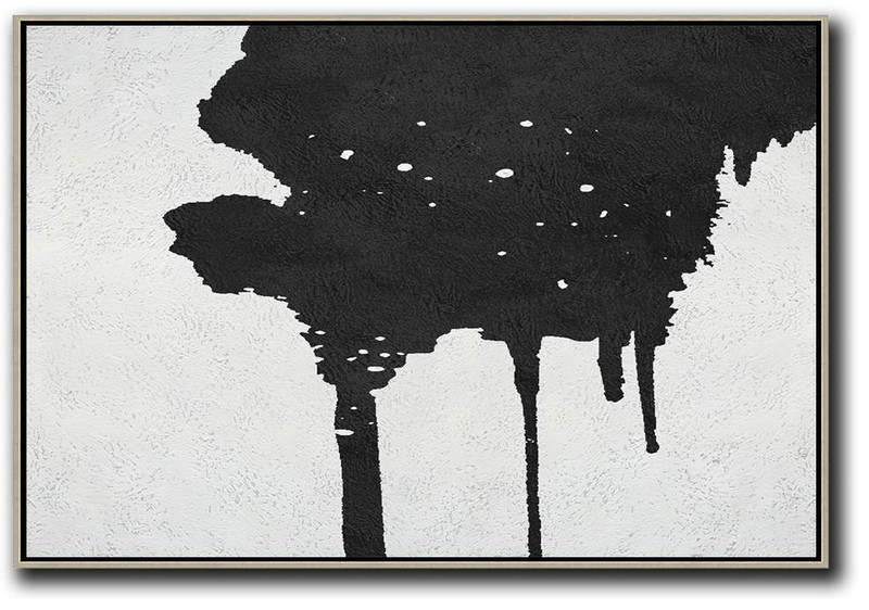 Artwork For Sale,Oversized Horizontal Minimal Art On Canvas, Black And White Minimalist Painting - Large Living Room Decor